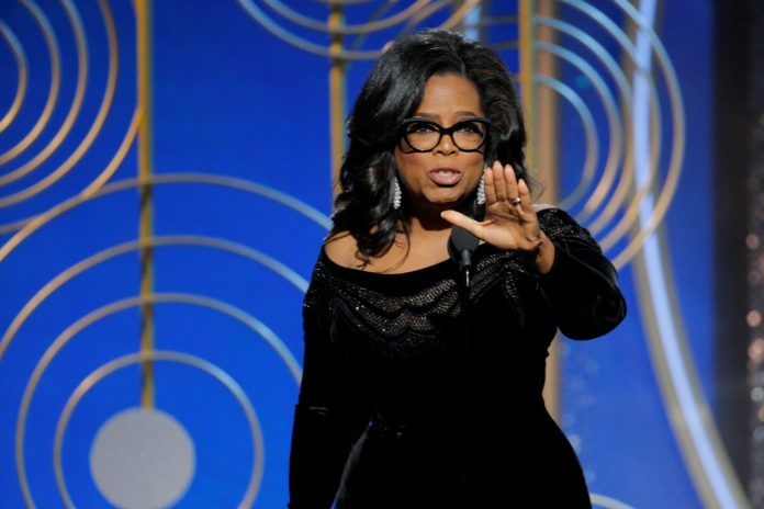 Oprah Winfrey speaks after accepting the Cecil B. Demille Award at the 75th Golden Globe Awards in Beverly Hills