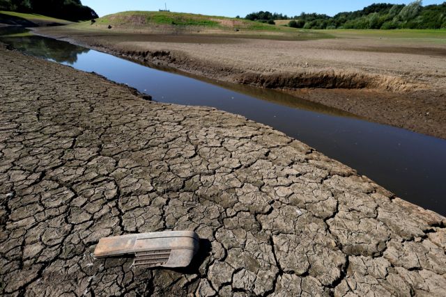 Cracks can be seen on dried up bed of Tittesworth Reservoir, in Leek