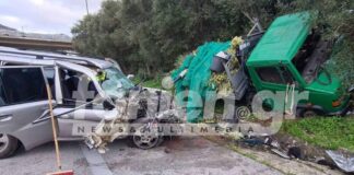 Μετωπική σύγκρουση φορτηγού με τζιπ