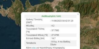 Σεισμός 4,2 Ρίχτερ κοντά στη Σάμο