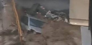 Η στιγμή που o ορμητικός χείμαρρος «καταπίνει» αυτοκίνητο