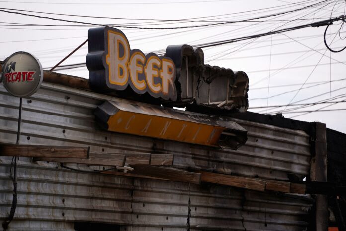 Aftermath of a suspected arson attack on a bar, in San Luis Rio Colorado