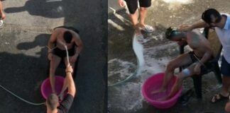 Έδεσαν τον γαμπρό και τον έπλυναν στη μέση του δρόμου (βίντεο)