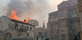 Καίγεται η ιστορική μονή του Οσίου Λουκά στη Βοιωτία (βίντεο)