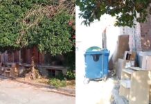 Σκουπιδότοπος στη Νέα Δημητριάδα – Κουτιά, τραπέζια, ξύλα… όλα στο πεζοδρόμιο (φωτογραφίες και video)